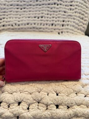 Authentic Vintage Prada Hot Pink Zip-Around Nylon Wallet
